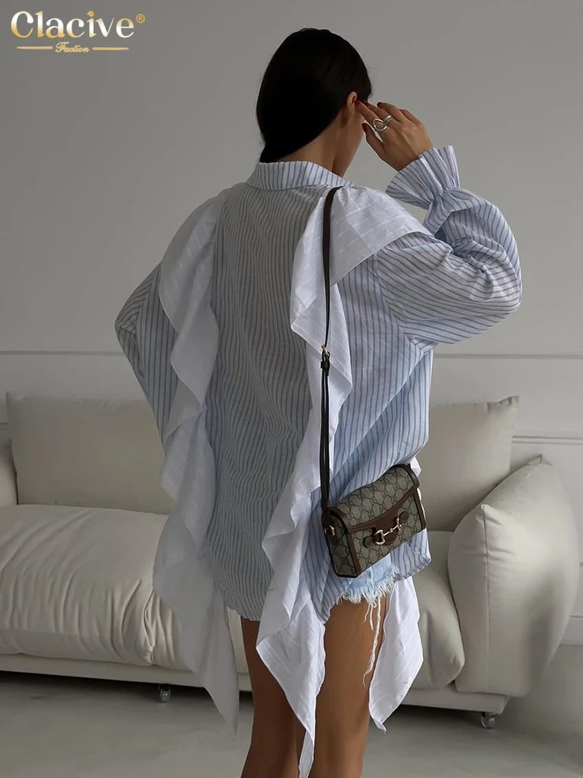 ClacMarkets-Chemisier décontracté à manches longues pour femmes, haut patchwork classique élégant, v
