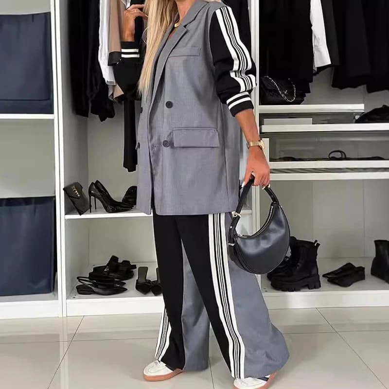 Blazer à Double boutonnage pour femme, tenue de bureau élégante, ample, manches longues, ensemble à 