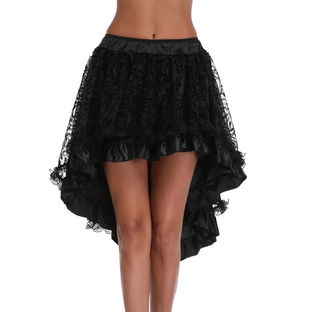 Burlesque Corset jupe haute basse dentelle à volants irrégulière gothique Steampunk vêtements Showgi
