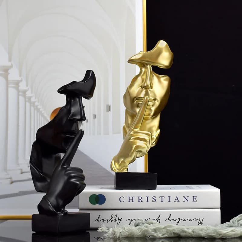 Statue de penseur, Sculpture du Silence est en or, Figurines en résine rétro, décoration de maison p