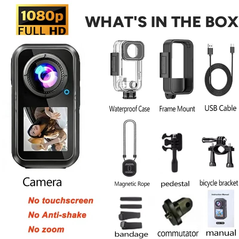 Caméra d'action 5K WiFi avec stabilisation 6 axes, écran tactile, caméra sportive 4K 60FPS, magnétiq