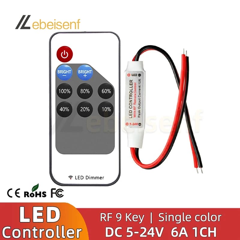 Mini variateur LED couleur unique, DC 5V 12V 24V 6A 5050 2835, bande lumineuse, tension constante, c