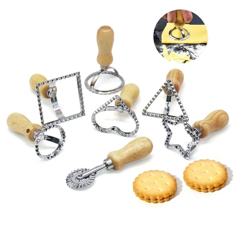 Moules à biscuits à pâtes manuels, coupe-raviolis, presse à biscuits avec manche en bois, outil de c