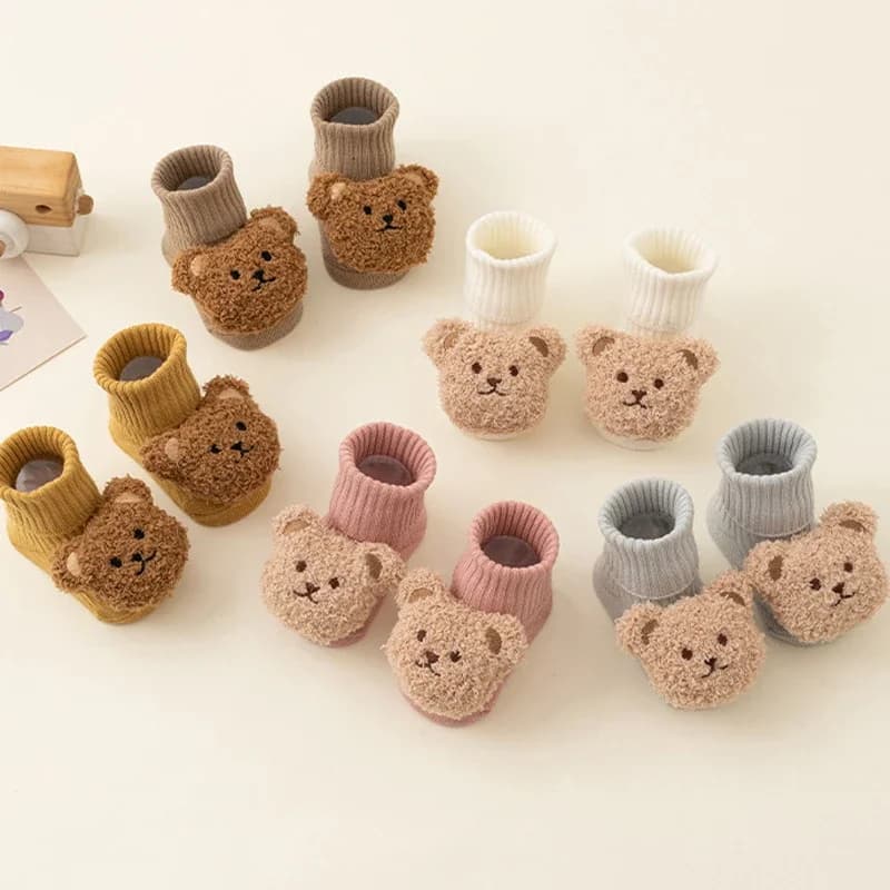 Mignon dessin animé ours bébé chaussettes pour garçon fille hiver doux coton anti-dérapant semelle n