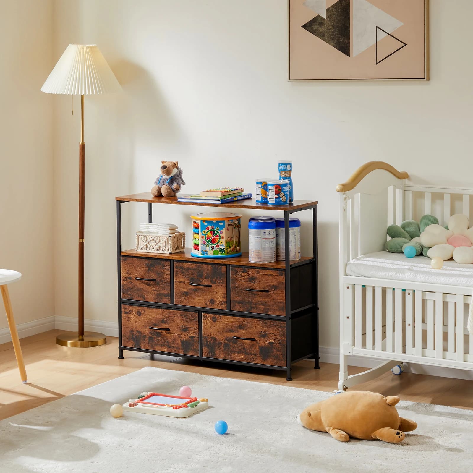 JHK cheminée meuble TV commode pour chambre à coucher avec 5 tiroirs en tissu placard de rangement p