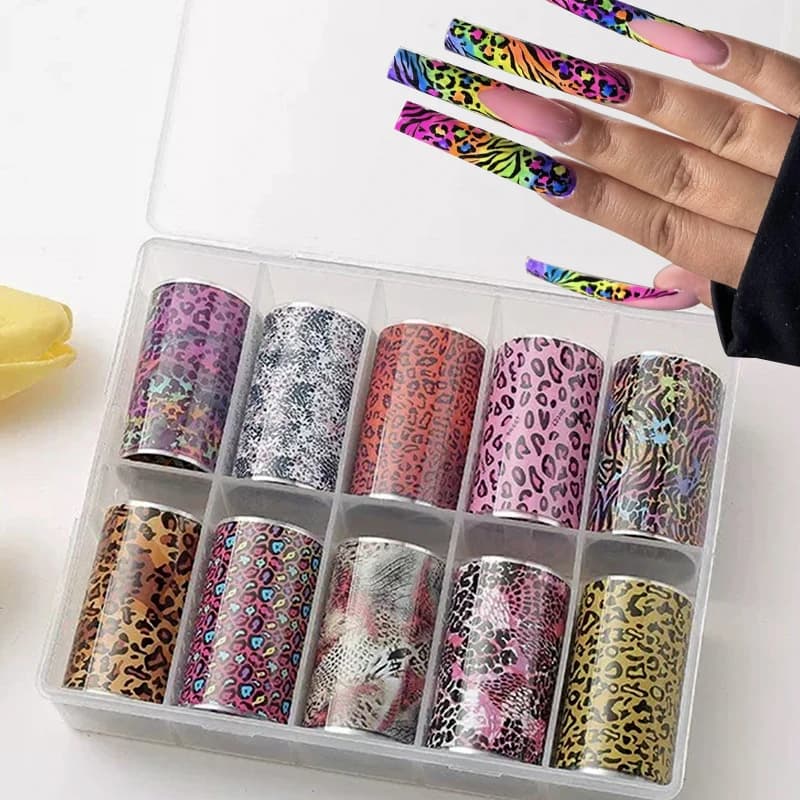 10 rouleaux de papier de transfert imprimé léopard, feuille pour Nail Art, décalcomanies de transfer