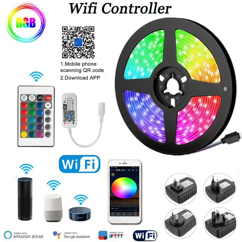 Bande Lumineuse LED Wifi RGB5050 Flexible, pour Décoration de Chambre, TV, Rétro-Éclairage Magique p