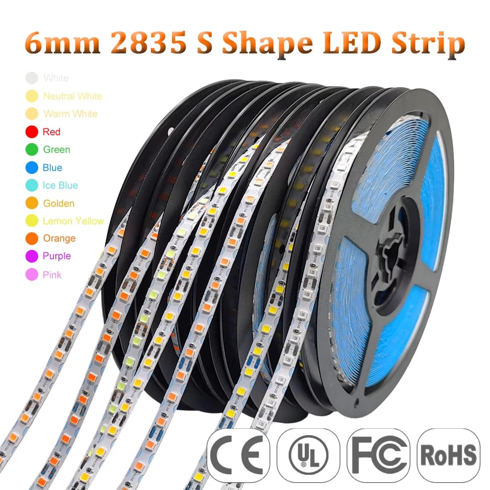 Guirxiété Lumineuse Pliable en Forme de S, DC 12V, 2835 SMD, 6mm de Largeur, 120LED/m, Flexible, DIY