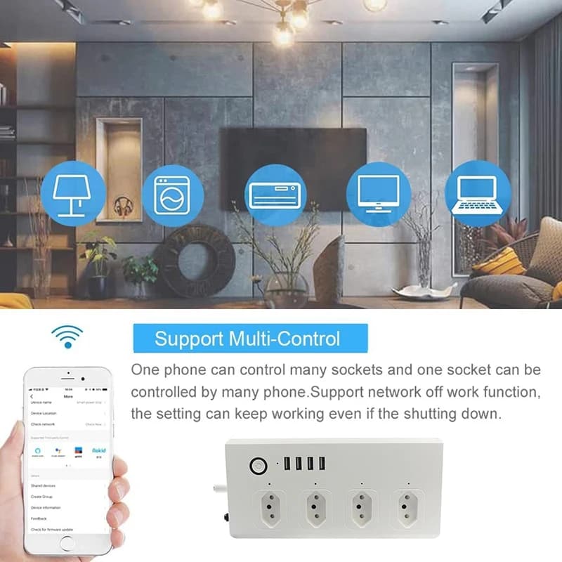 8 Ports WiFi Tuya Smart Brazil Power Plug 4 prises 4 USB Super Charing Sockets Alexa Google Accueil 