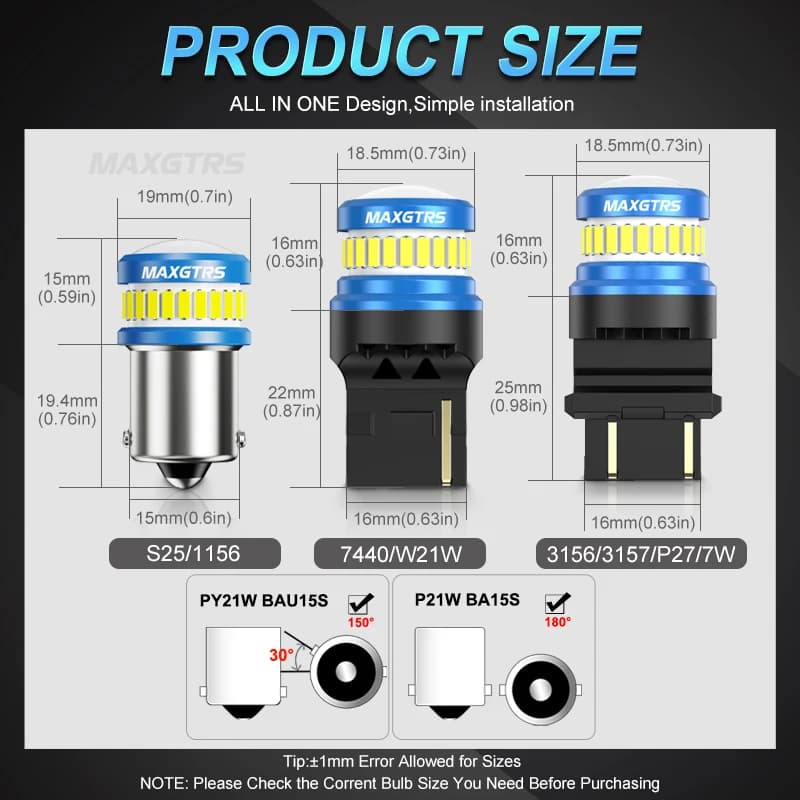 2x1156 BA15S P21W 1157 7440 W21/5W 7443 BAZ15D BA15D P21/5W Bau15s ampoule de voiture LED lampe de f