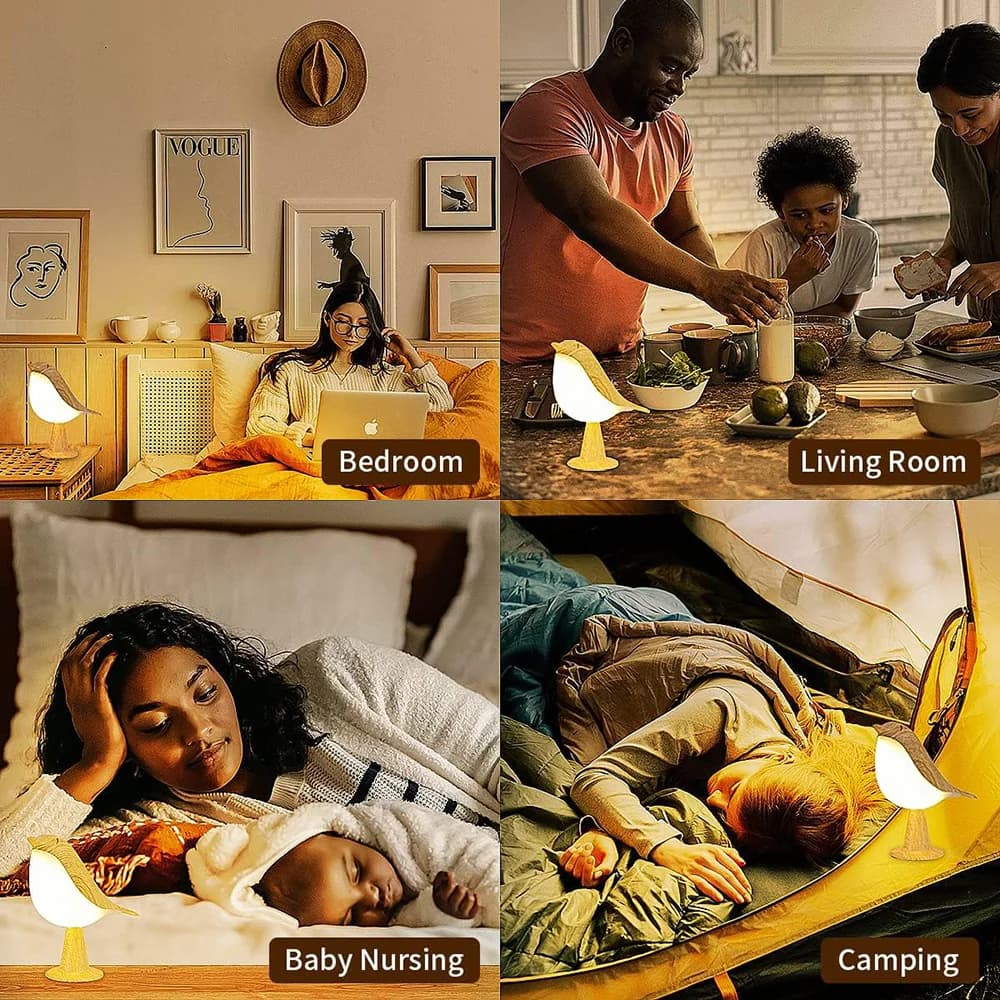 3 couleurs LED sans fil capteur chevet nuit Dimmable oiseau lampes contrôle tactile USB lampes de Ta