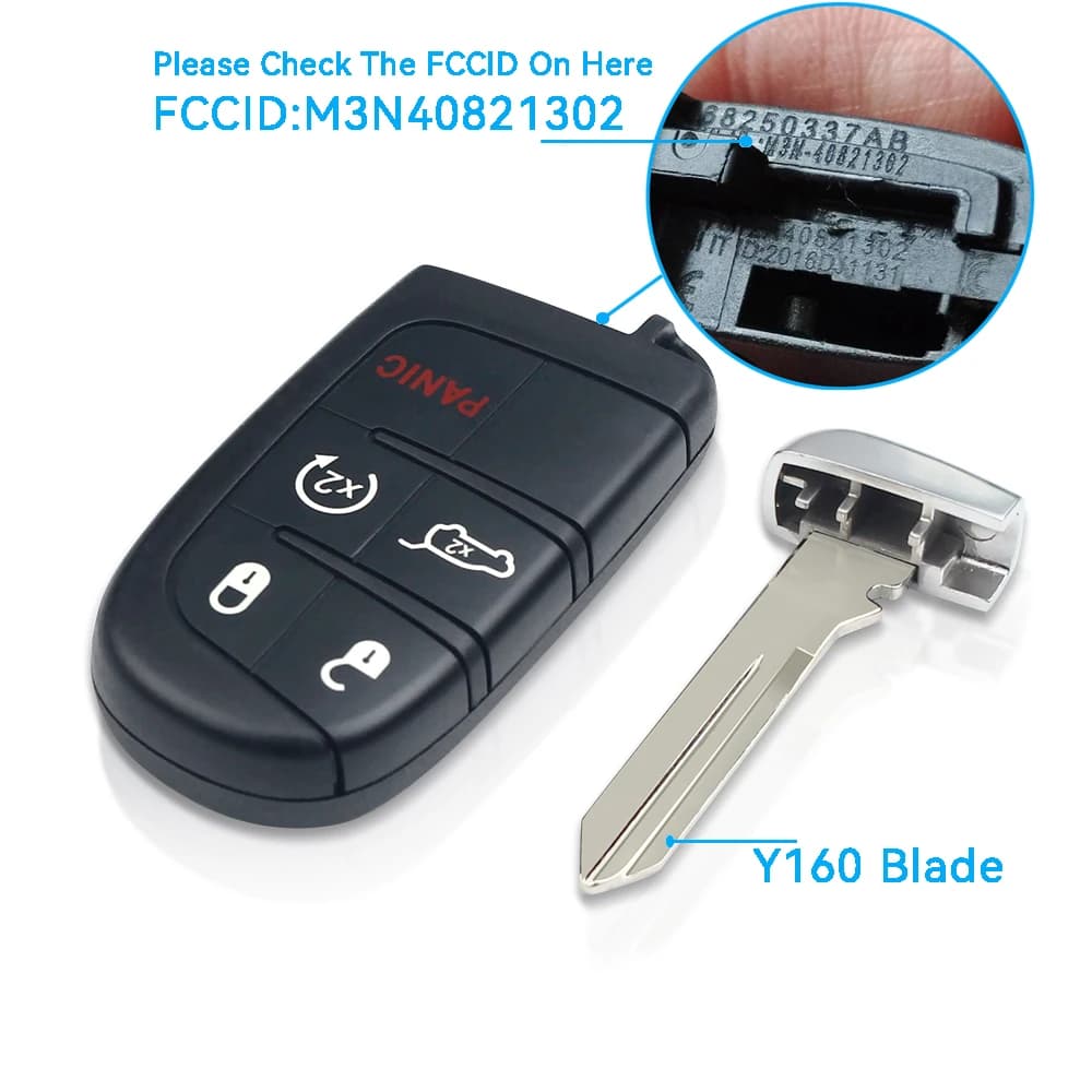 KEYYOU Remplacement Clé à distance intelligente à 5 boutons M3N 40821302   Fob 433MHz pour Jeep Gran