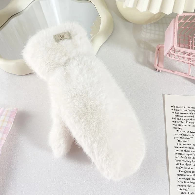 Gants d'hiver en fausse fourrure de lapin pour femmes, coupe-vent, peluche épaisse et chaude, en cac