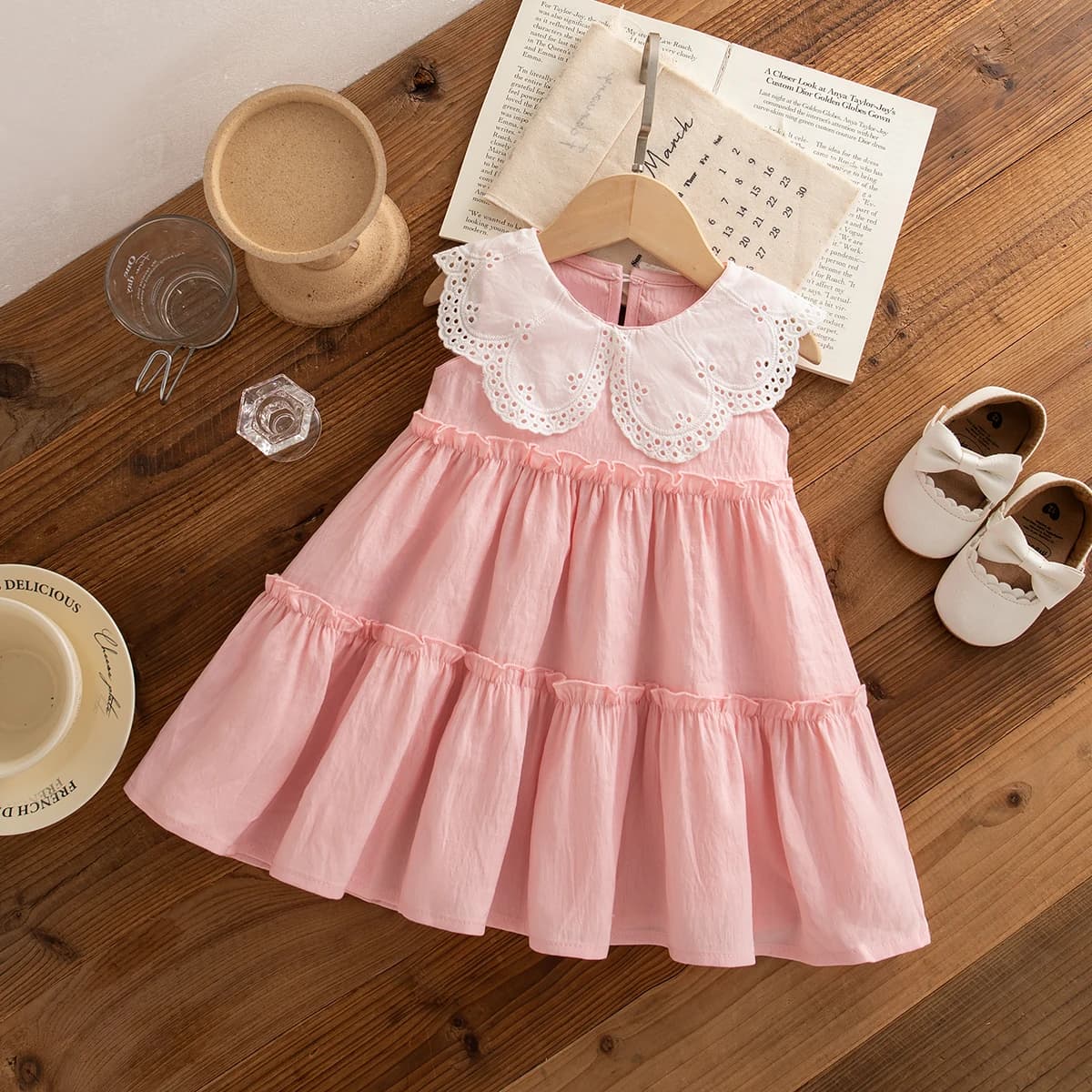 Vêtements d'été en coton pour petites filles, couleur unie, sans manches, à revers, robes de plage m