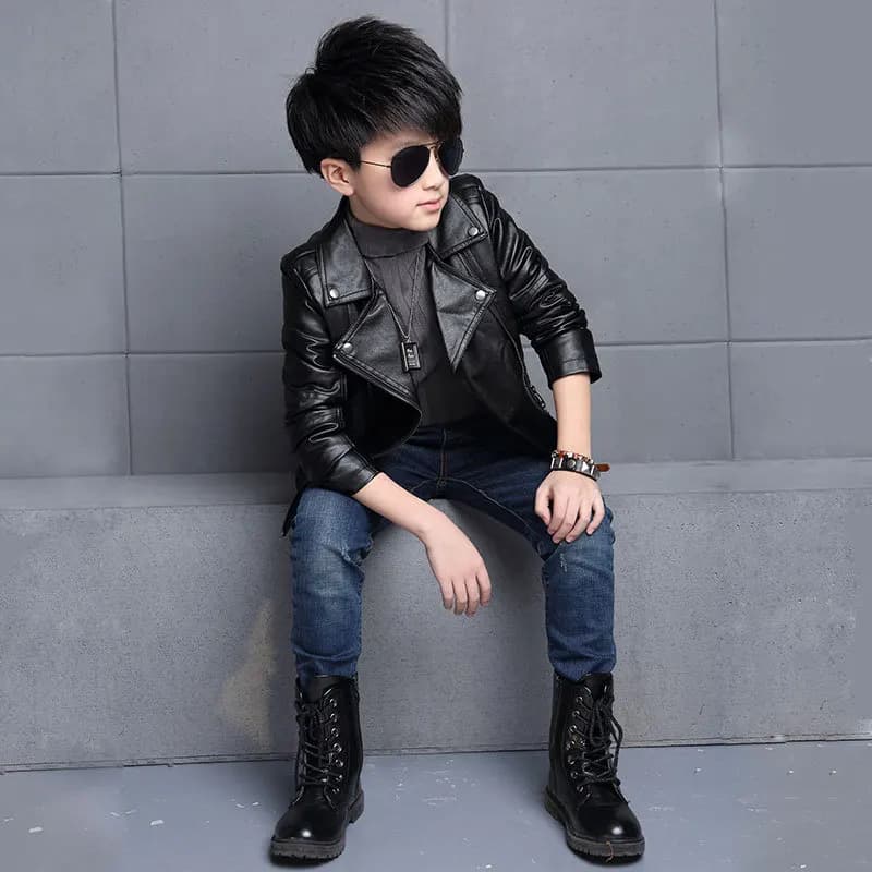 Veste imperméable en cuir PU avec fermeture éclair pour enfants, manteau pour garçons, vêtements pou