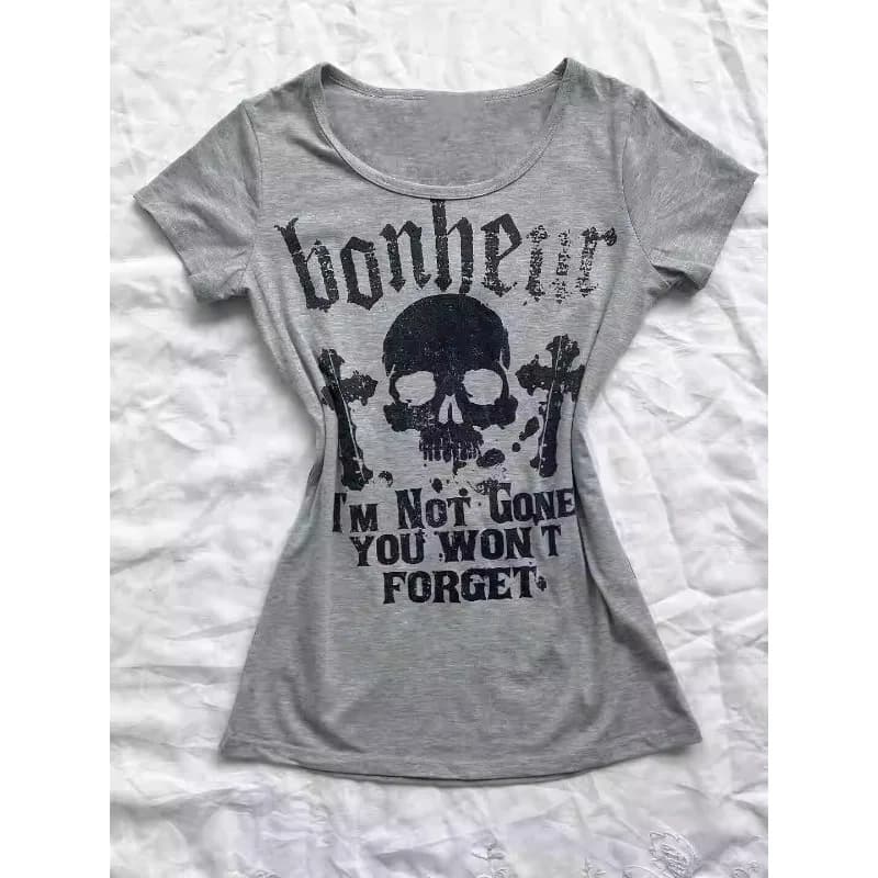 Y2K femmes vêtements Vintage T-shirts squelette lettre imprimer femme vêtements américain rétro Punk