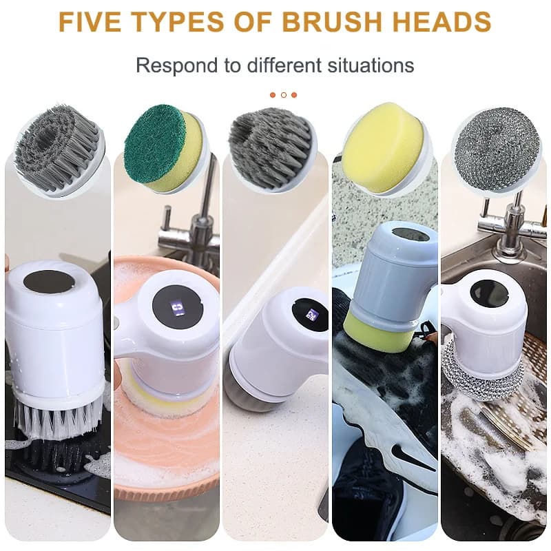 Brosse de nettoyage rotative électrique USB, avec 5 têtes de brosse, brosse de nettoyage électrique,