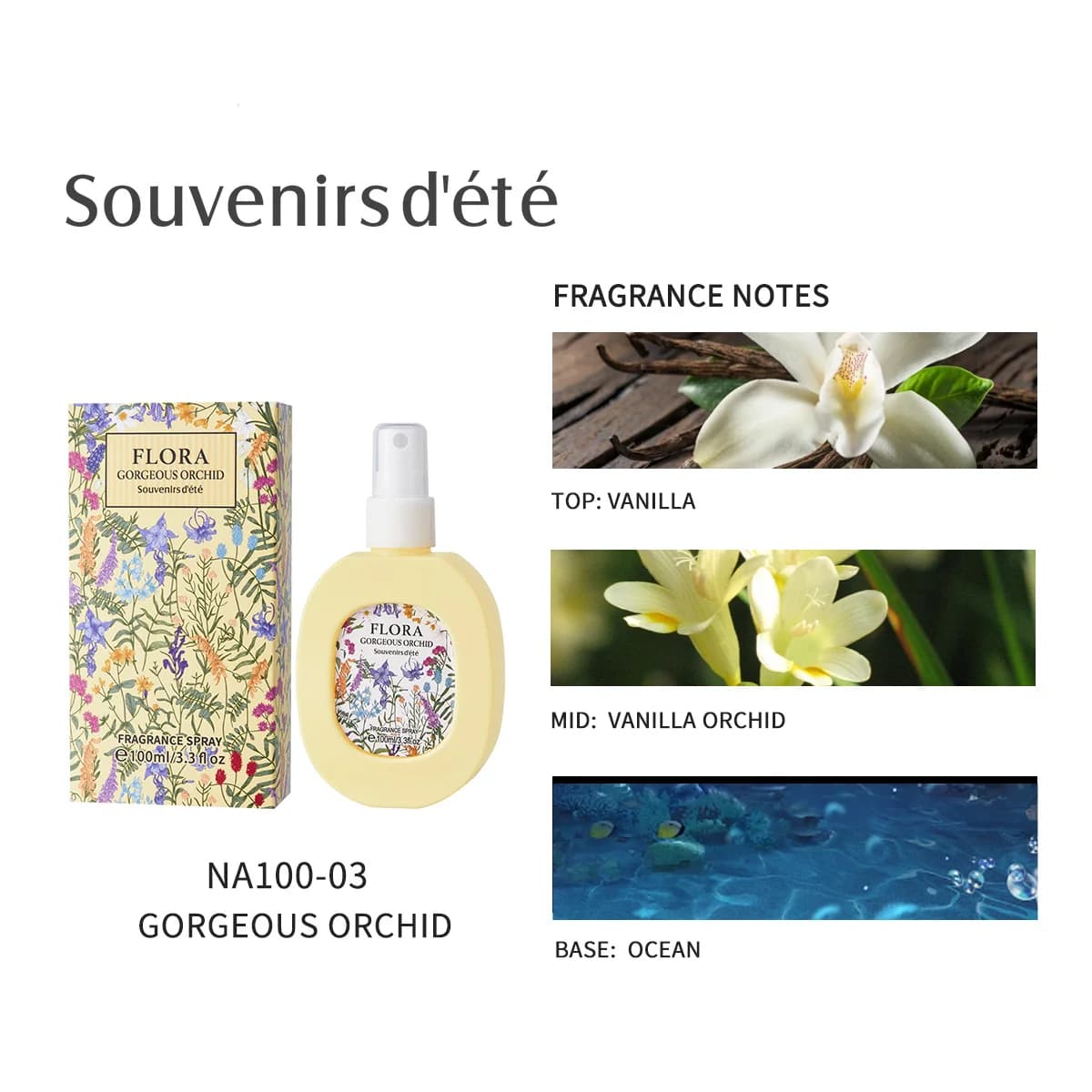Spray parfumé floral, parfum pour vêtements, motif floral de gardénia, design créatif, 100 ml, porta