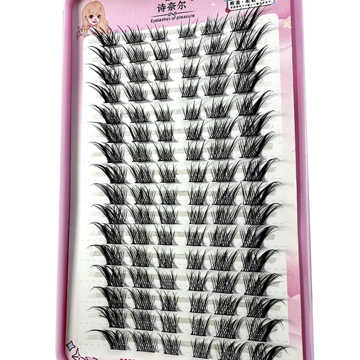 Faux cils manga œil de renard, 32 rangées, grande capacité, optique conique, segmenté, grappe indivi