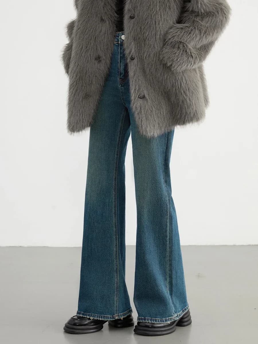 CHIC VEN-Jean évasé taille haute pour femme, pantalon en denim, pantalon en fer à cheval, micro élas