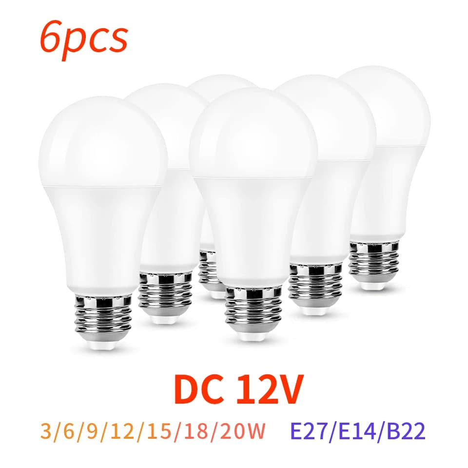 6 pcs/lot DC12V LED ampoule E27 B22 lampes 10 W Bombilla pour ampoules LED solaires 12 Volts basse t
