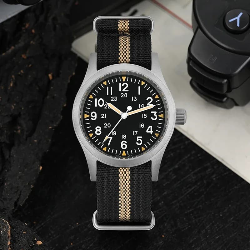 Militado ML05 38mm montre militaire mis5 2035 mouvement bombé saphir cristal C3 vert lumineux 10Bar 