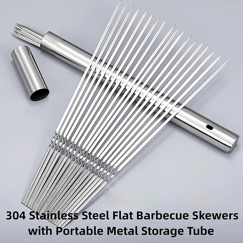Brochette de Barbecue en acier inoxydable, 10/20 pièces, bâton d'aiguille plat réutilisable, outils 