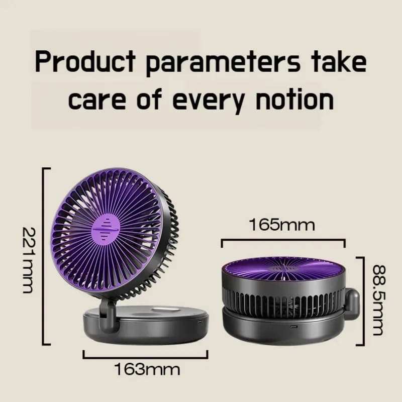 Ventilateur de bureau pliable Mini ventilateur mural avec veilleuse chaude Rechargeable 4 vitesses v