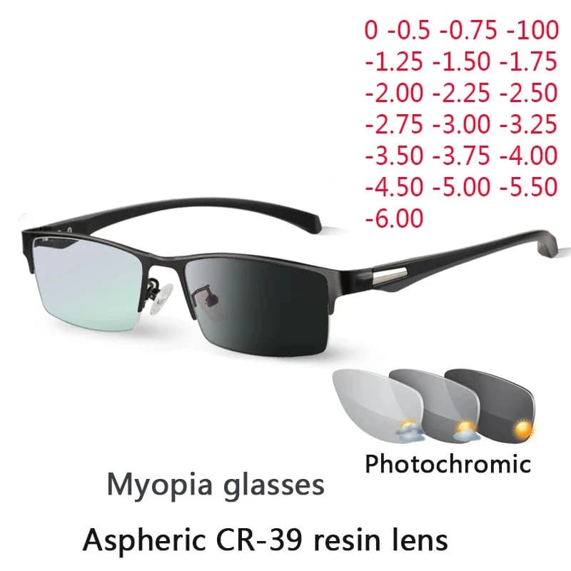 Lunettes de myopie photochromiques à demi-monture en métal pour hommes et femmes, lunettes caméléon 