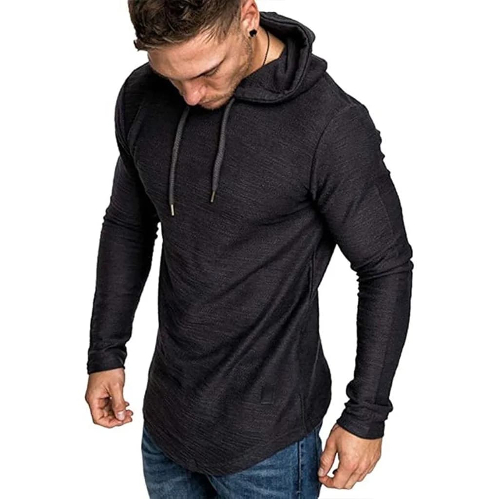 T-shirt à manches longues pour hommes, à capuche, cordon de serrage, en coton, décontracté, conforta