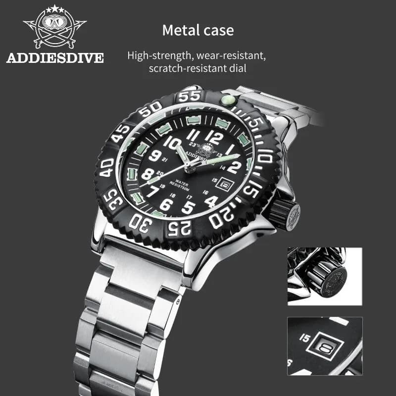 Addies Dive-Montre à quartz décontractée pour homme, affichage du calendrier, étanche 50m, tube, cad
