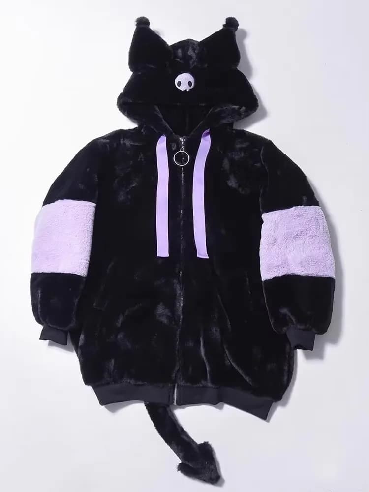 Mauroicardi hiver épais chaud doux mignon violet et noir couleur bloc fausse fourrure manteau femmes