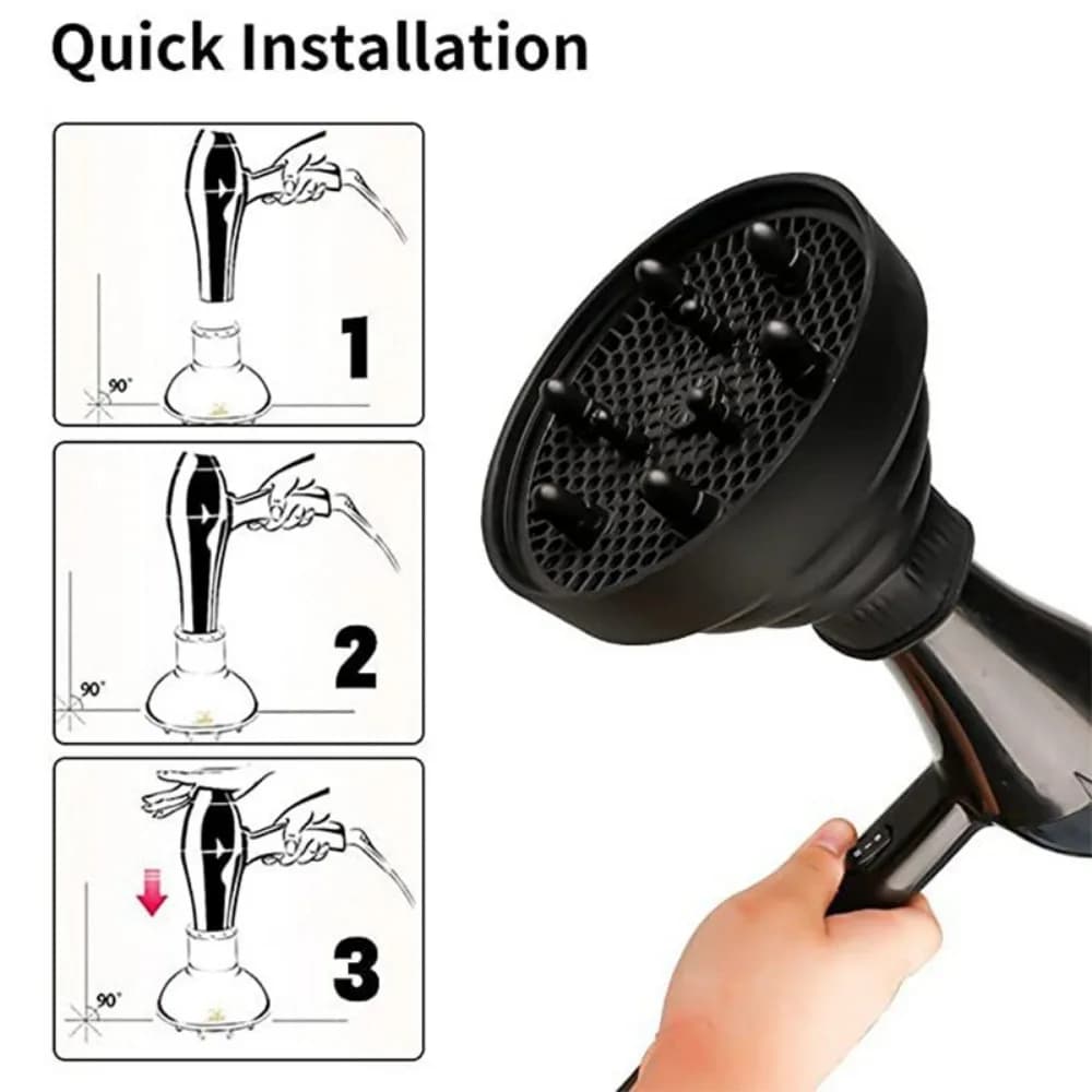Couverture de diffuseur de sèche-cheveux en silicone pliable, degré de température, souffleur de séc