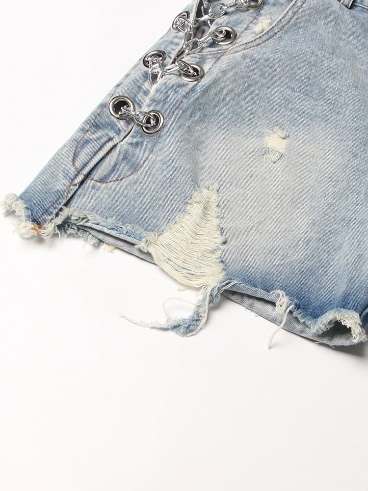 TWOTWurea-Short en denim YLE pour femme, culotte courte sexy, taille haute, patchwork, décontracté, 