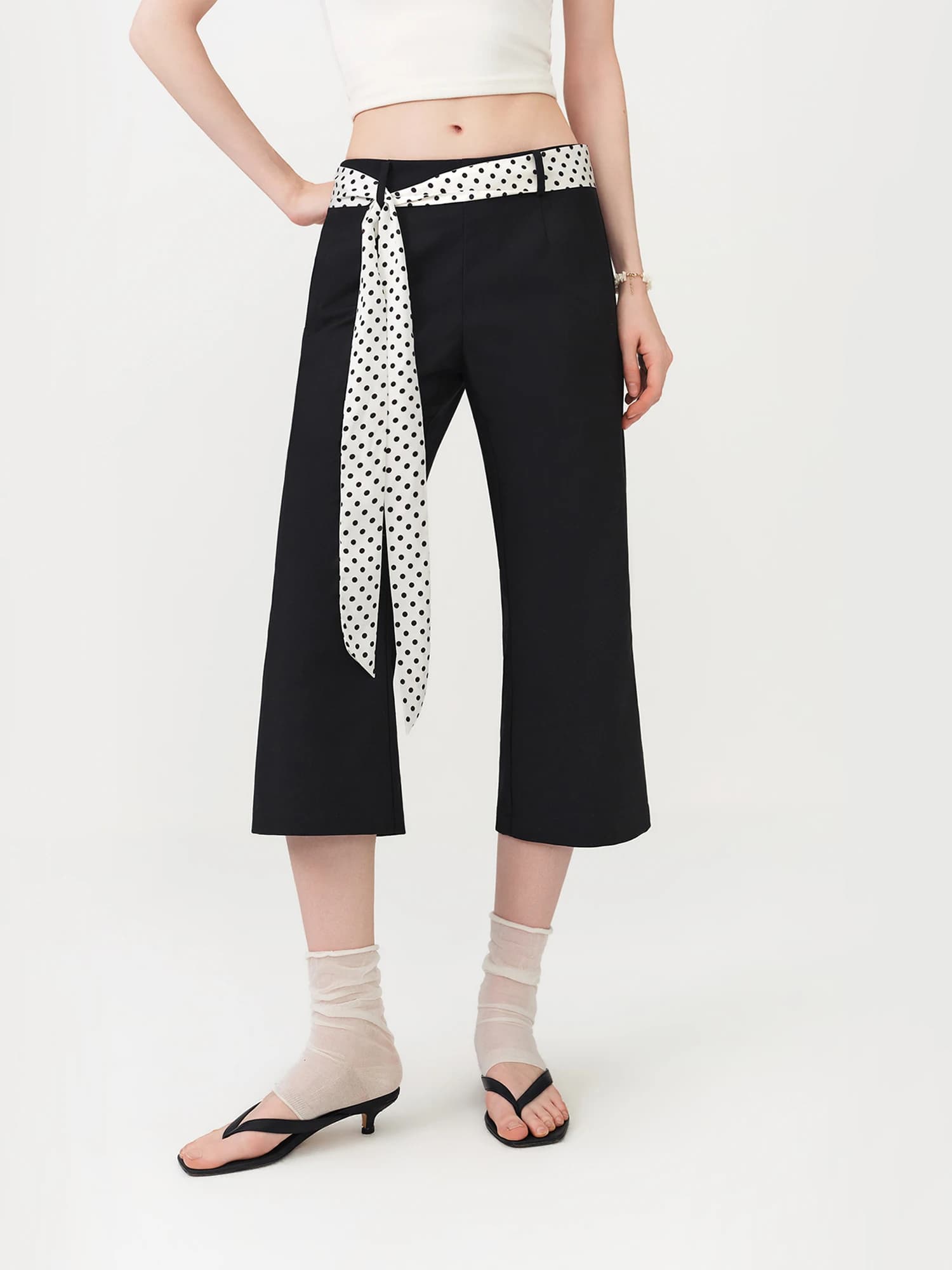 FSLE Pantalon décontracté taille basse à nouer à la taille, style rétro à pois, pour femme, nouvelle
