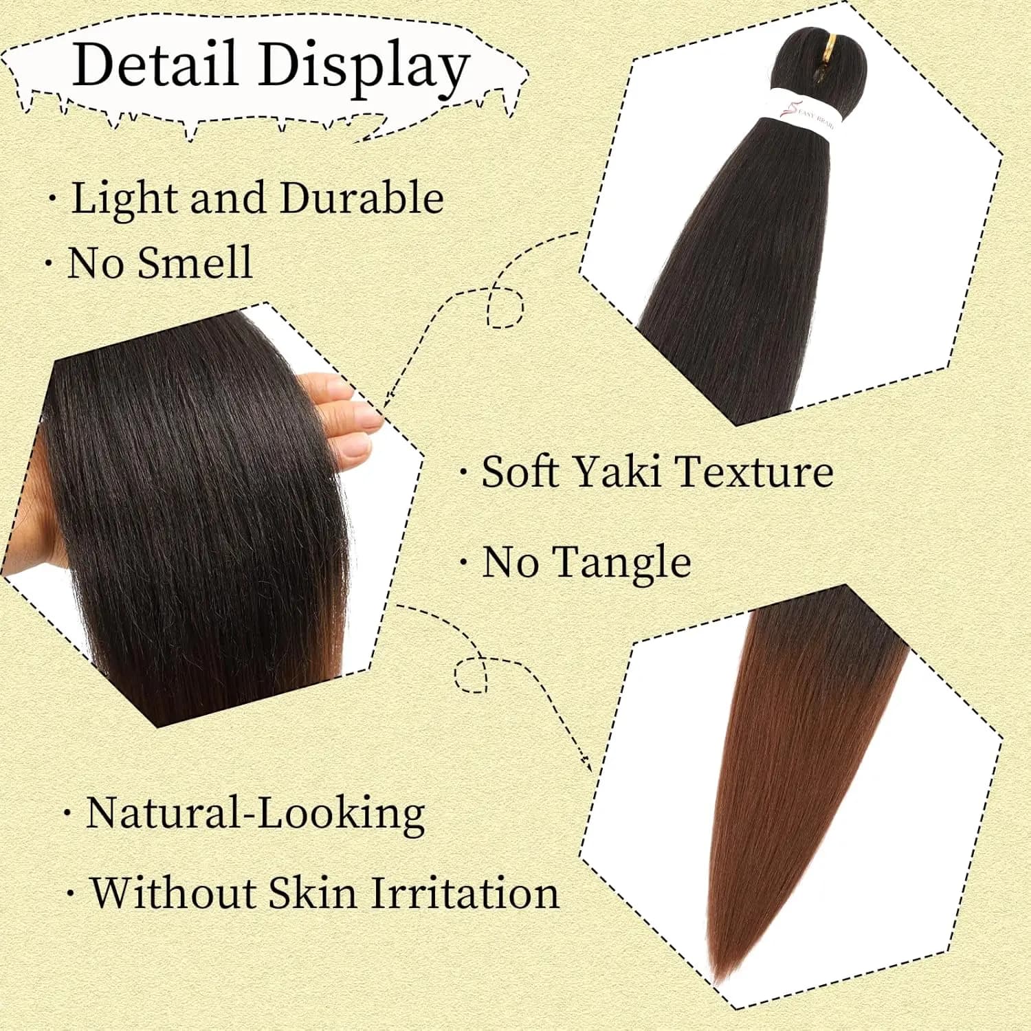 Extensions capillaires synthétiques Kanekalon sans nœuds, 26 pouces, tresses longues et lisses, Text