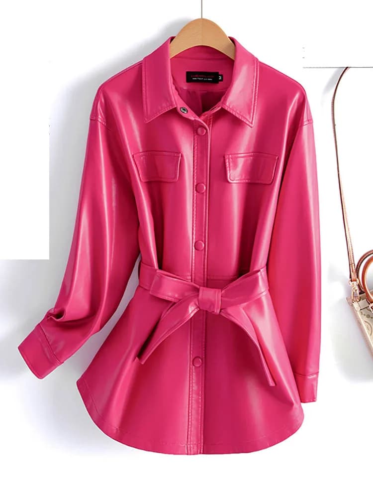 Nouveau femmes chemise Style veste en cuir printemps automne mode décontracté col rabattu à lacets m