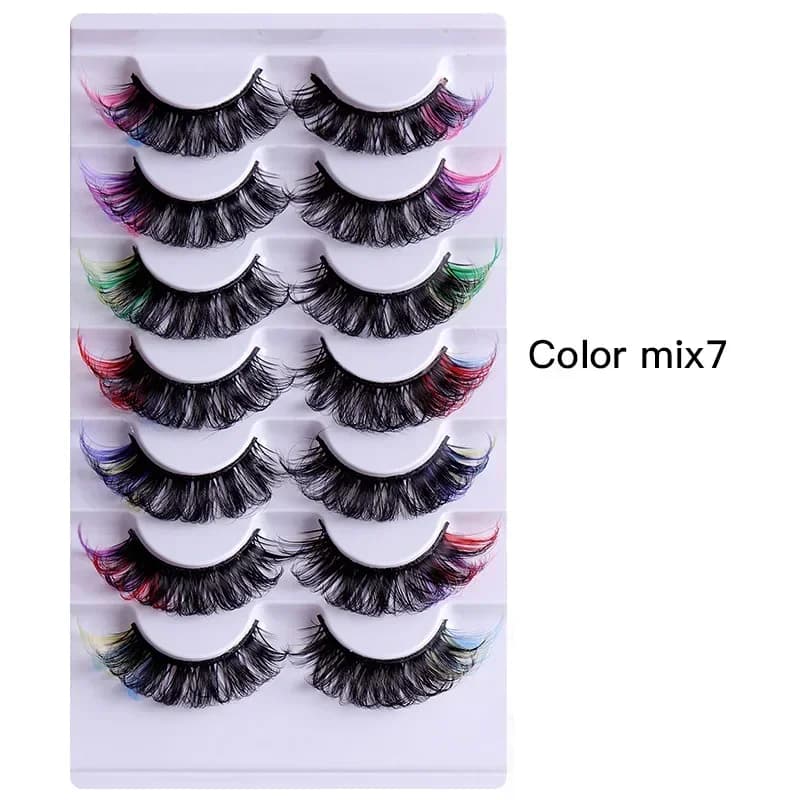 7 paires de faux cils colorés 3D Faux vison cils moelleux russe naturel épais cils moelleux