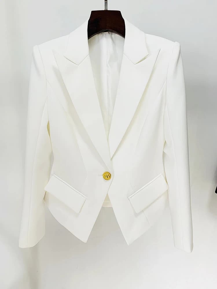 HIGH STREET Nouveauté 2026 Blazer de créateur pour femme, coupe ajustée, à bouton unique et revers