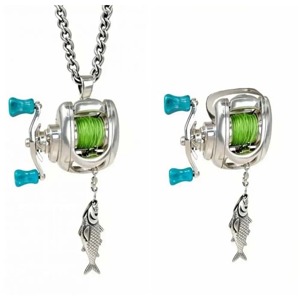 Collier de luxe avec moulinet de pêche rotatif et détachable, pendentif exquis en argent pour homme,