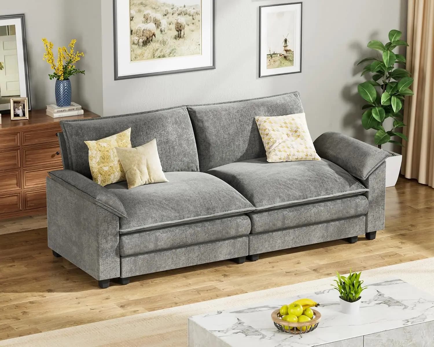 Canapé modulaire 80 pouces avec coussin double couche en chenille, profond, 2 places, style nuage, p