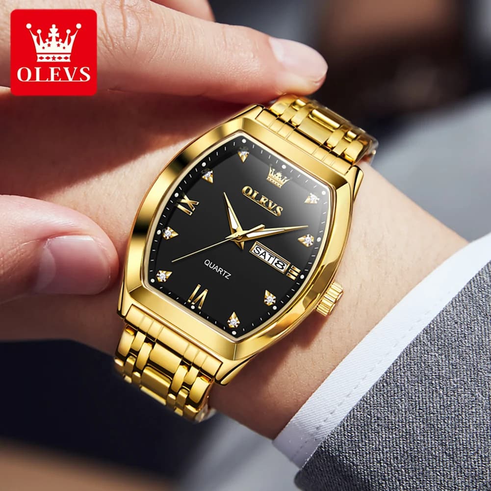 OLEVS hommes montres de luxe Tonneau Original haut marque montre à Quartz pour hommes étanche lumine