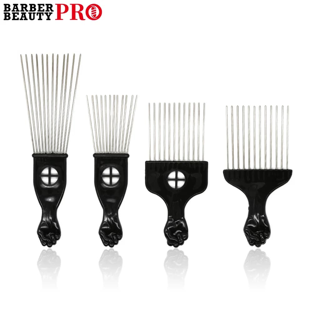 Peigne fourchette Afro en acier inoxydable, brosse de coiffure à dents larges, épingles métalliques,