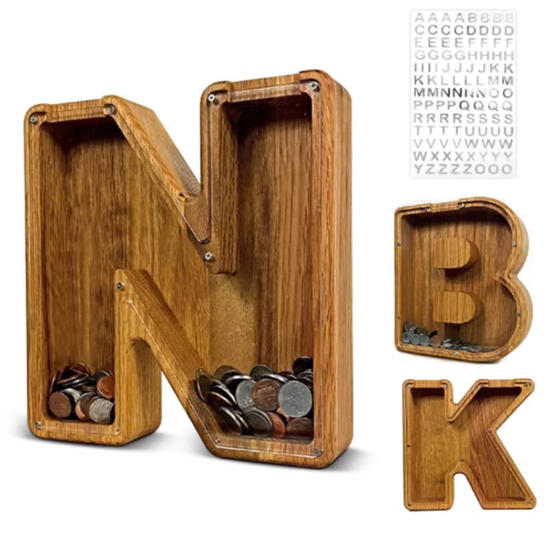 Vingt-six Alphabet anglais tirelire pièce d'argent tirelire lettre en bois boîte d'épargne ornement 