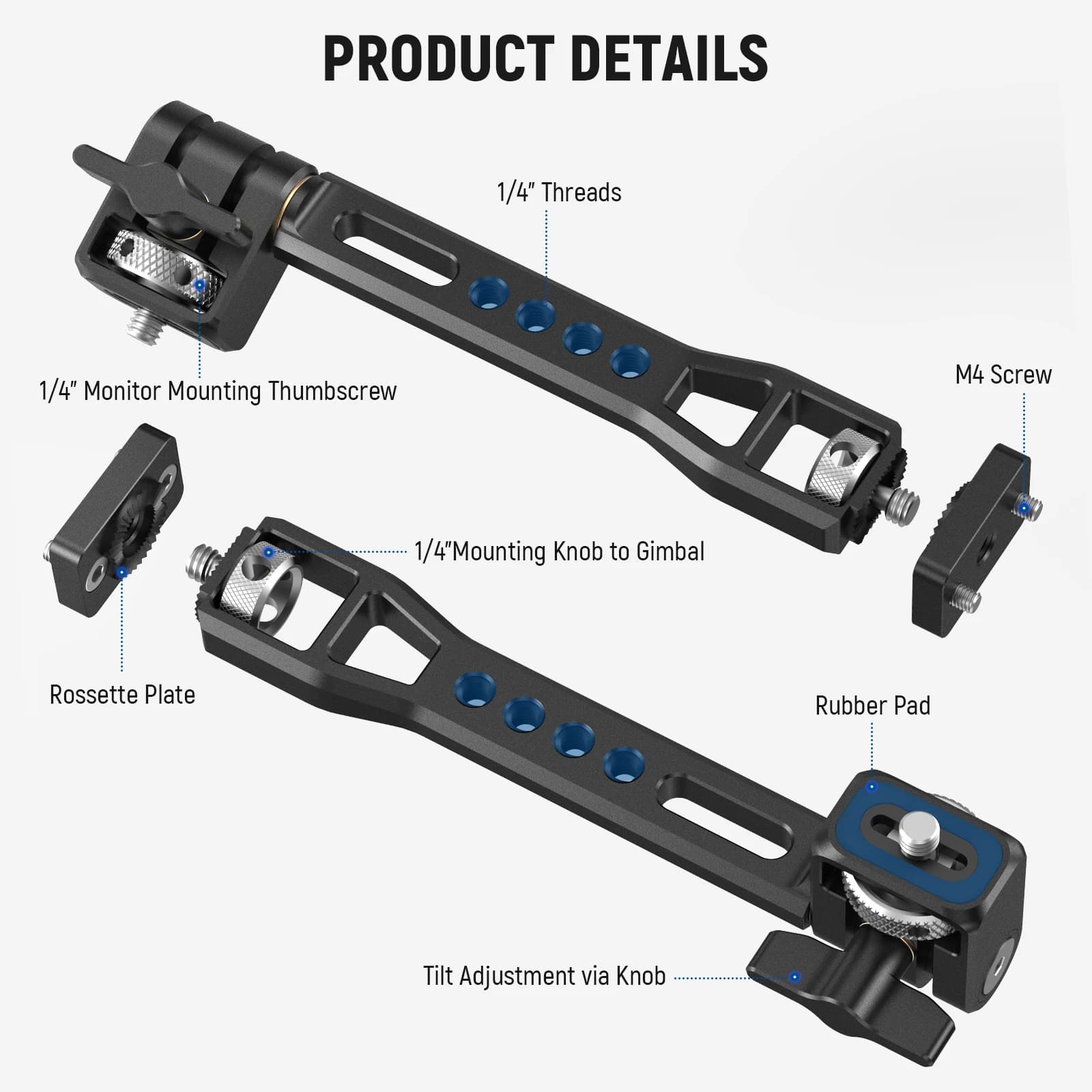 NEEpacks-Support de moniteur de terrain réglable, caméra rotative à 360 °, support d'invite avec fil