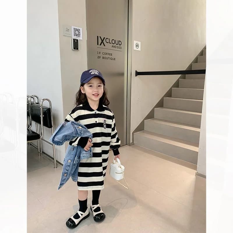 Robes à rayures pour filles, automne printemps, manches longues, col polo, sweat-shirt, mode enfants