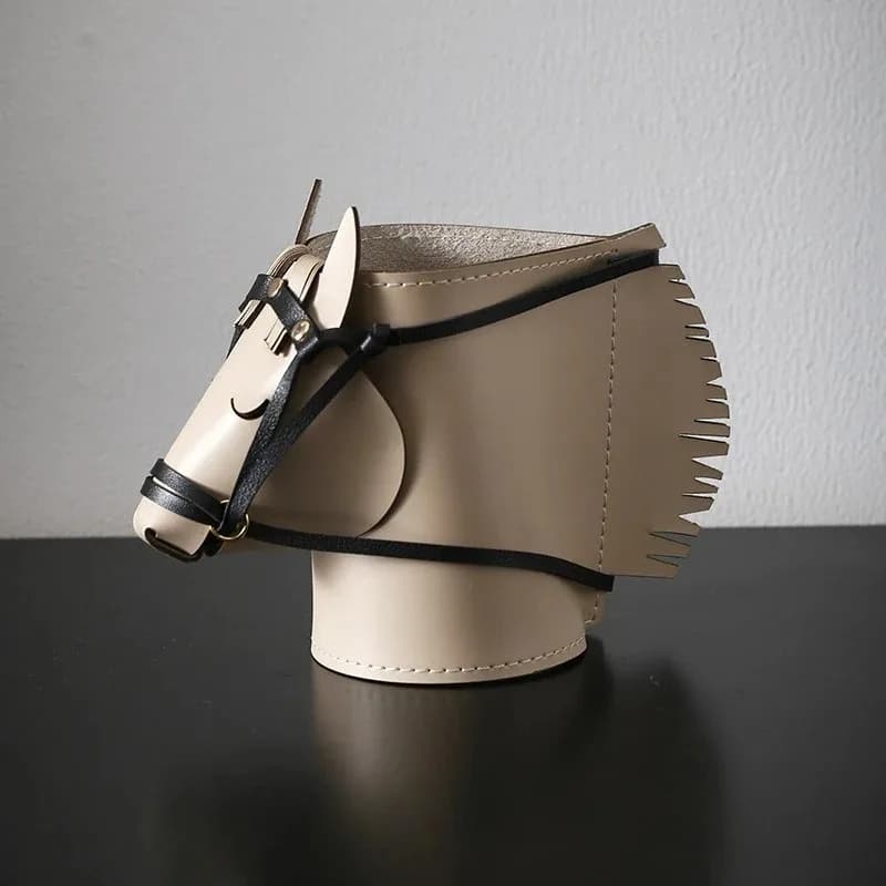 Boîte de rangement de luxe en cuir en forme de tête de cheval – Accessoire de bureau décoratif pour 