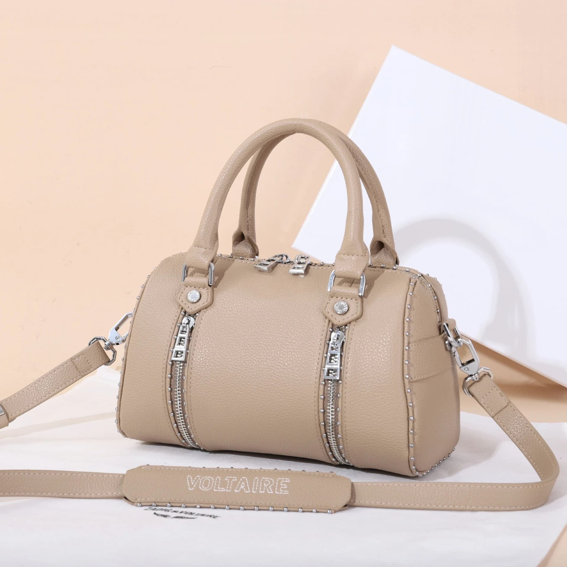 Nouveau style 2026 Sac Boston ZV pour femme - Sac bandoulière à poignée cloutée - Sac oreiller - Ave