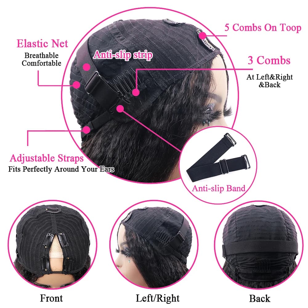 Perruque en cheveux humains en forme de V, ondulée, modèle U-Part amélioré, facile à poser pour débu