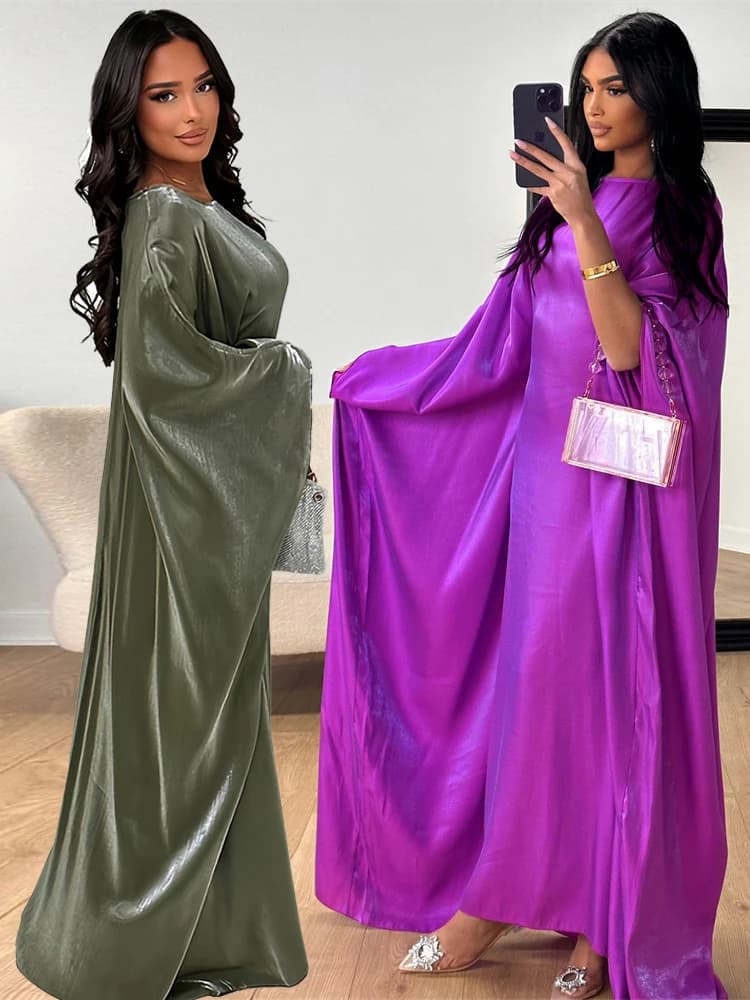 Manches papillon chauve-souris Satin Khimar Abaya dubaï Robe Maxi musulmane caftan Abayas pour les f